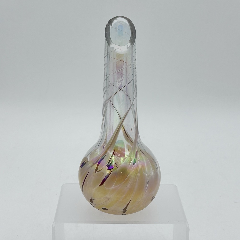 1996 Rosetree Art Glass Vase‎ New Orleans Signed Iridescent Studio Swirl Vintage